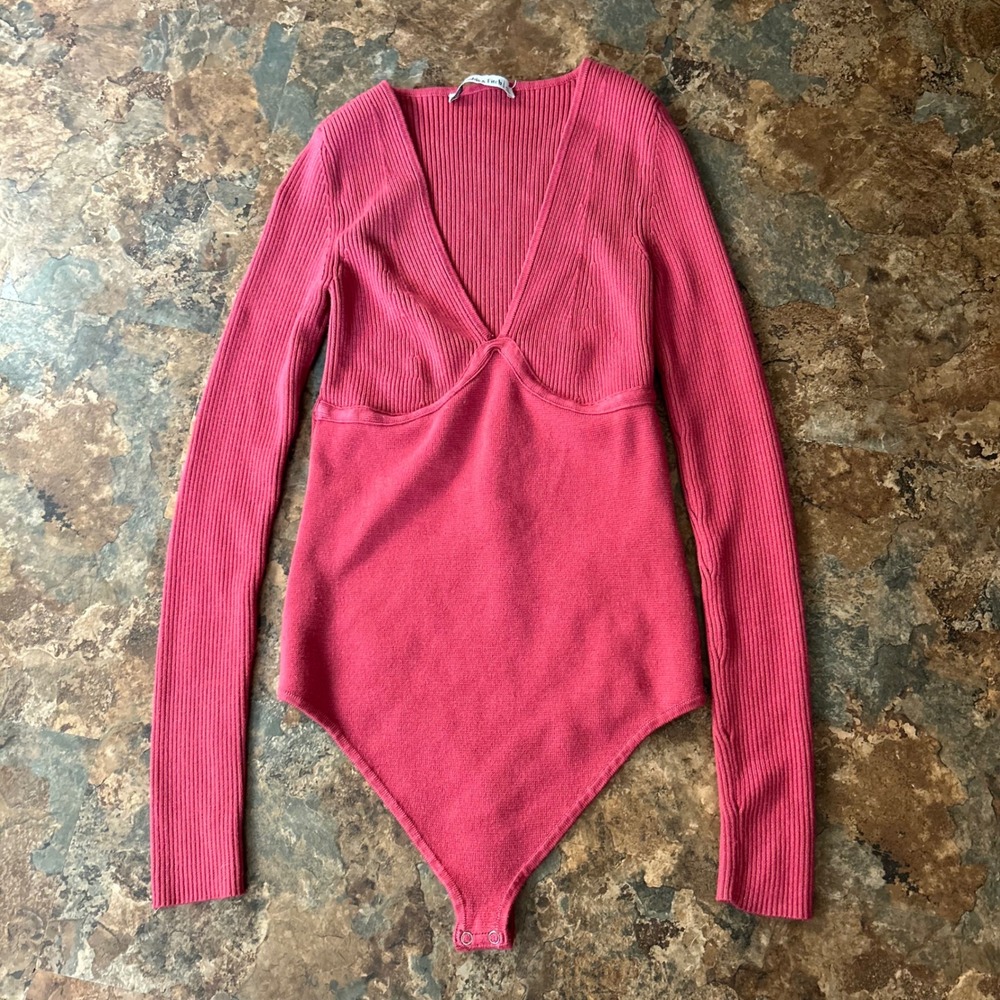 Abercrombie & Fitch Knit Thong Bodysuit Womens Size Small Pink Long Sleeve